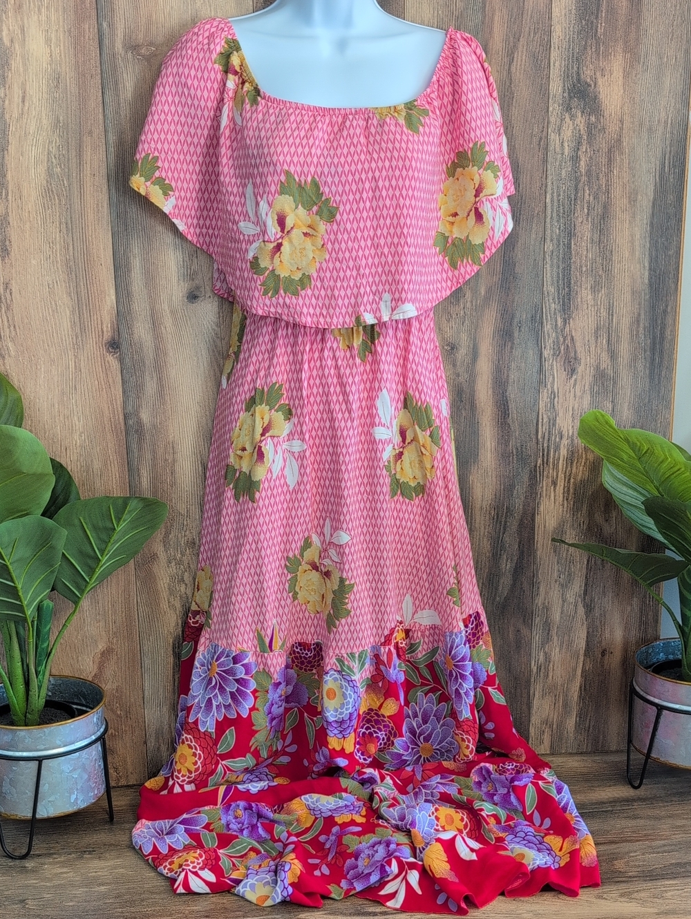 Aakaa Off the Shoulder Floral Flowy Maxi Dress M 641A